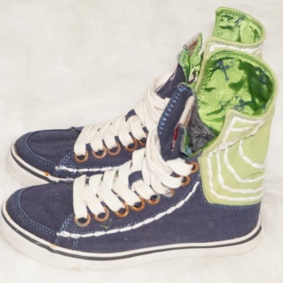 True Religion Shoes - True Religion High Top Navy/Green Sneakers, 6